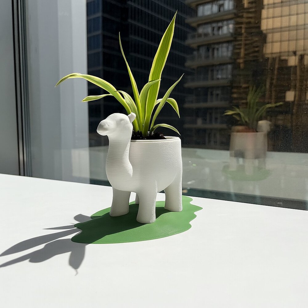 3D Printed Camel Planter – Cute Animal Pot with Grass Base | Succulent Holder